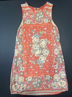 Ecote Floral Shift Dress XS Small Red Blue Boho Sleeveless Keyhole Back